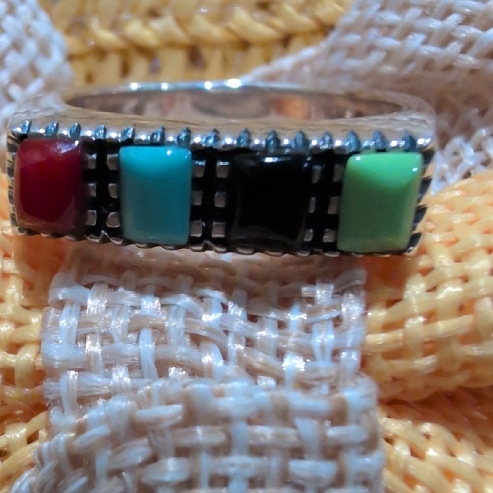 Multicolor Stone Sterling Silver Ring - image 4
